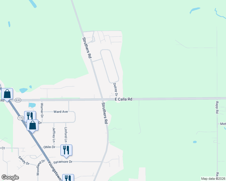 map of restaurants, bars, coffee shops, grocery stores, and more near 9920 Delray Drive in New Middletown