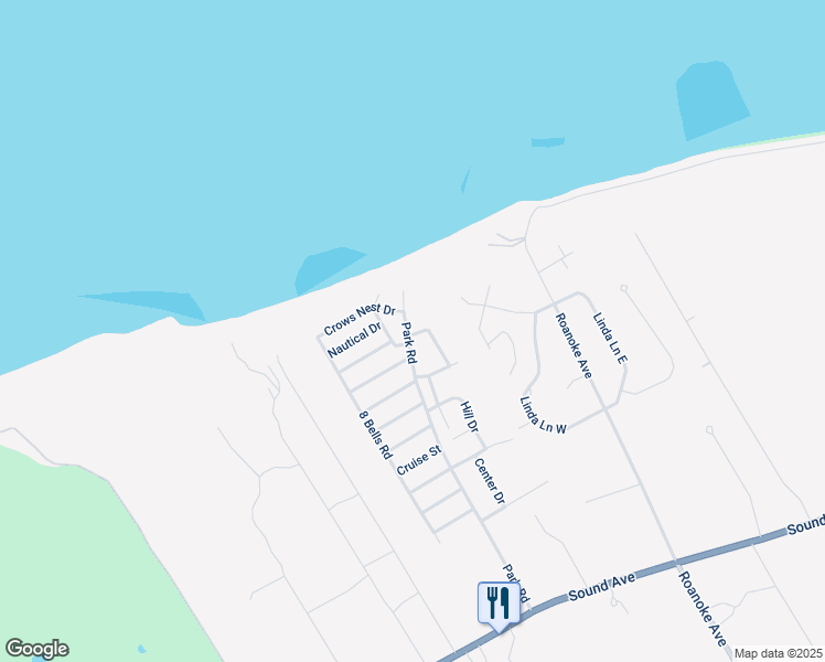 map of restaurants, bars, coffee shops, grocery stores, and more near 224 Park Road in Riverhead
