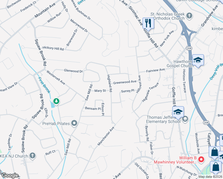 map of restaurants, bars, coffee shops, grocery stores, and more near 59 Mary Street in North Haledon