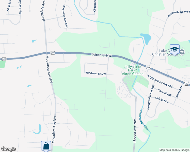 map of restaurants, bars, coffee shops, grocery stores, and more near 2390 Yorktown Street Northwest in Uniontown