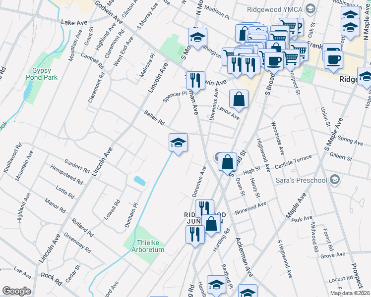 map of restaurants, bars, coffee shops, grocery stores, and more near 230 Demarest Street in Ridgewood