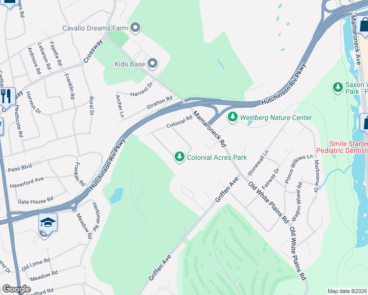 map of restaurants, bars, coffee shops, grocery stores, and more near 16 Continental Road in Scarsdale