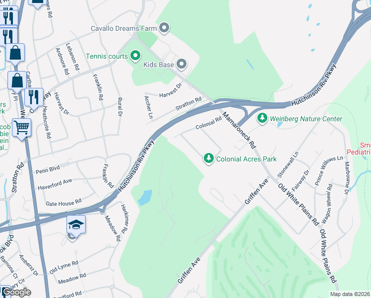 map of restaurants, bars, coffee shops, grocery stores, and more near 9 Continental Road in Scarsdale