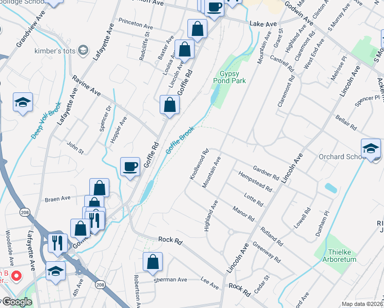 map of restaurants, bars, coffee shops, grocery stores, and more near 396 Knollwood Road in Ridgewood