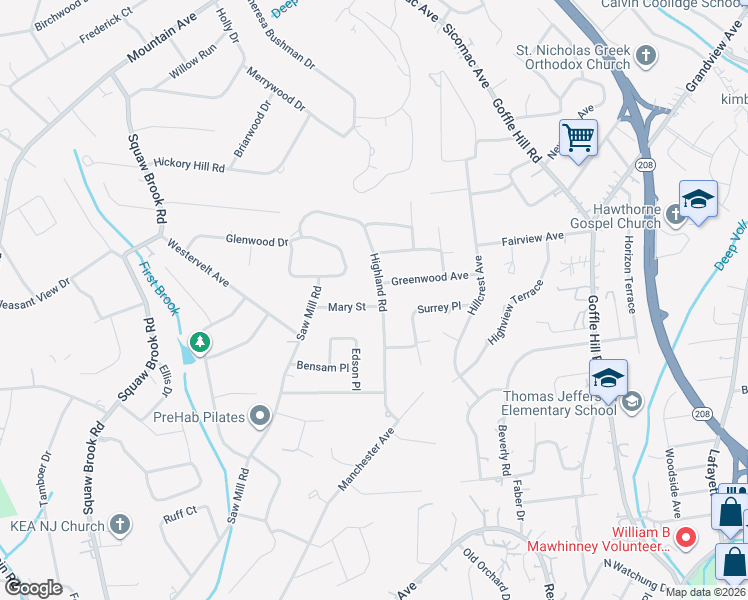 map of restaurants, bars, coffee shops, grocery stores, and more near 59 Mary Street in North Haledon