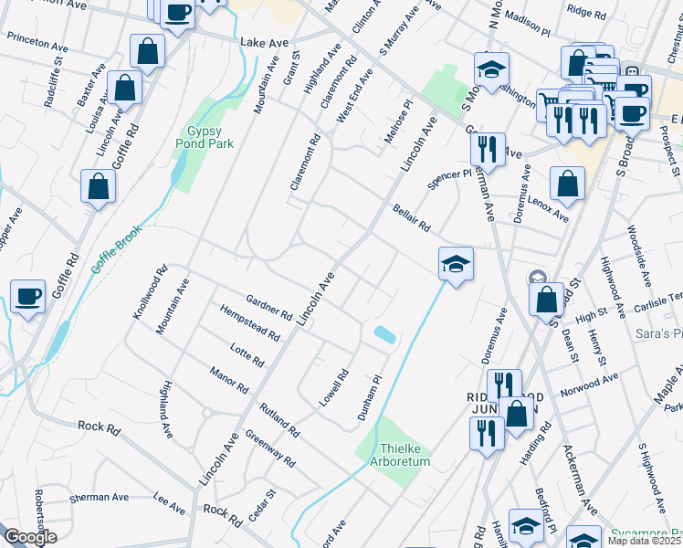 map of restaurants, bars, coffee shops, grocery stores, and more near 271 Lincoln Avenue in Ridgewood