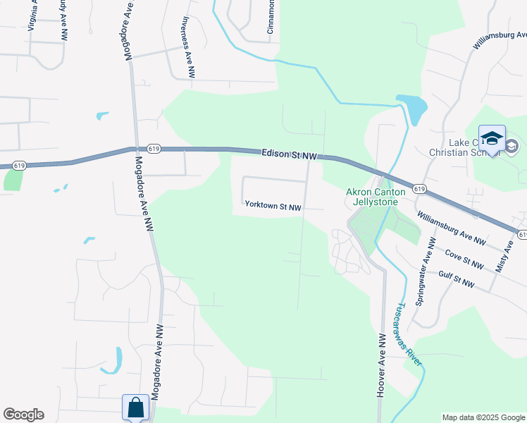 map of restaurants, bars, coffee shops, grocery stores, and more near 2390 Yorktown Street Northwest in Uniontown