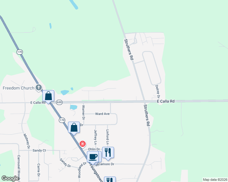 map of restaurants, bars, coffee shops, grocery stores, and more near 4875 Tree Line Trail in New Middletown