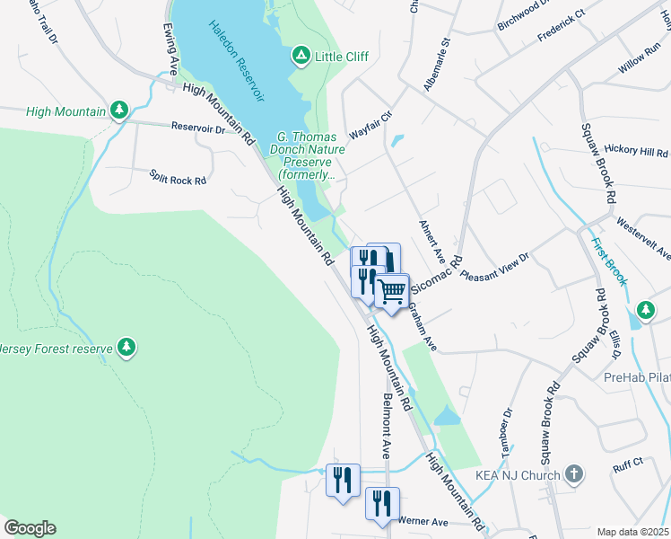 map of restaurants, bars, coffee shops, grocery stores, and more near 1133 High Mountain Road in North Haledon