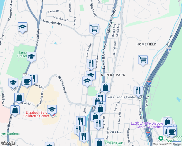 map of restaurants, bars, coffee shops, grocery stores, and more near 113 Clunie Avenue in Yonkers