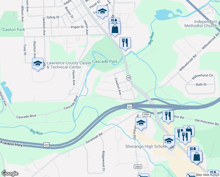 map of restaurants, bars, coffee shops, grocery stores, and more near 818 Allegheny Avenue in New Castle