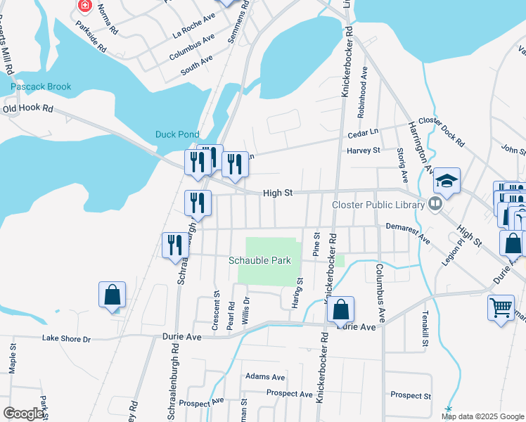 map of restaurants, bars, coffee shops, grocery stores, and more near 19 Center Street in Closter