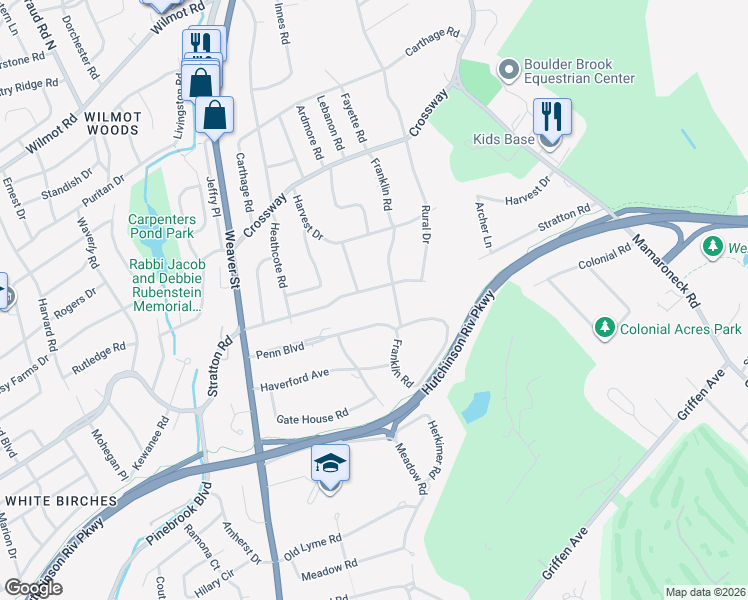 map of restaurants, bars, coffee shops, grocery stores, and more near 69 Penn Boulevard in Scarsdale