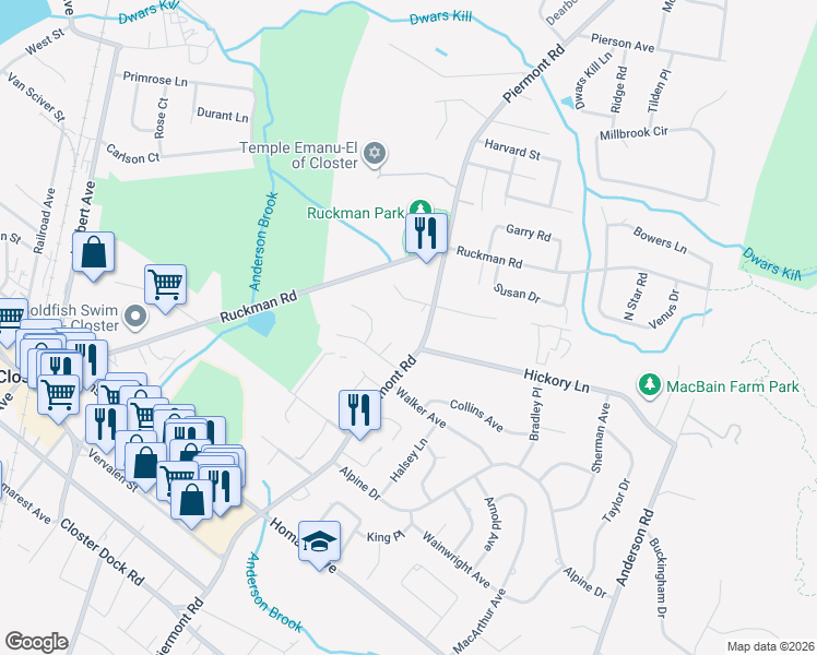 map of restaurants, bars, coffee shops, grocery stores, and more near 11 Parkside Lane in Closter