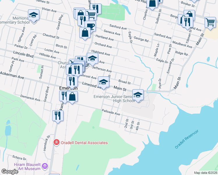 map of restaurants, bars, coffee shops, grocery stores, and more near 111 High Street in Emerson