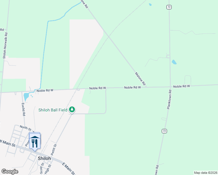 map of restaurants, bars, coffee shops, grocery stores, and more near County Highway 81 in Shiloh