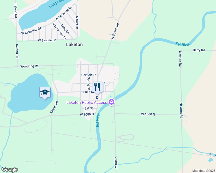 map of restaurants, bars, coffee shops, grocery stores, and more near 85 Lake Street in North Manchester