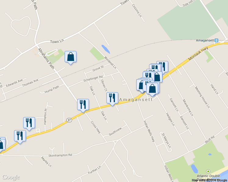 map of restaurants, bars, coffee shops, grocery stores, and more near 103 Montauk Highway in East Hampton