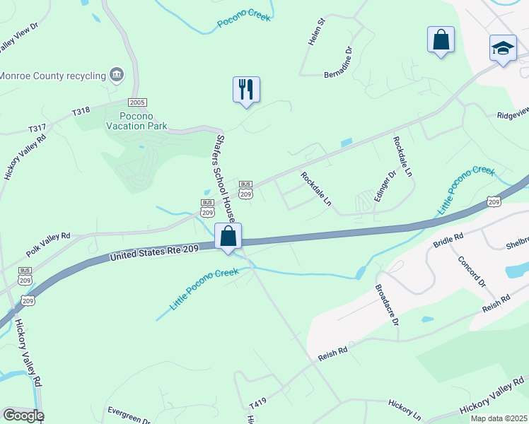 map of restaurants, bars, coffee shops, grocery stores, and more near 2209 W Main St in Stroudsburg