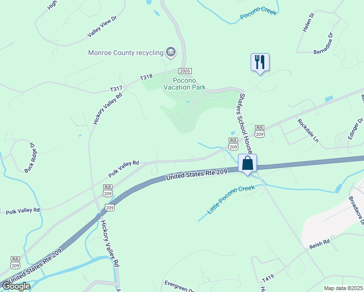 map of restaurants, bars, coffee shops, grocery stores, and more near 140 Amici Place in Stroudsburg