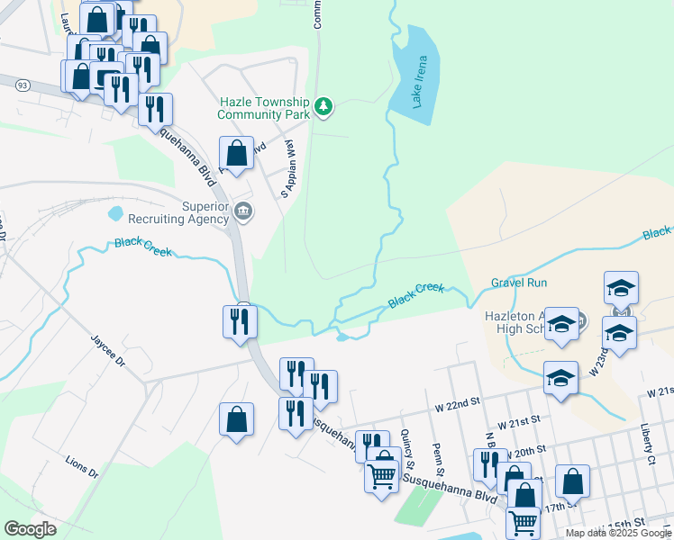 map of restaurants, bars, coffee shops, grocery stores, and more near 1115 South Providence Road in Luzerne County