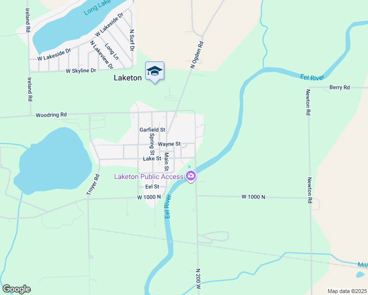 map of restaurants, bars, coffee shops, grocery stores, and more near 85 Lake Street in North Manchester