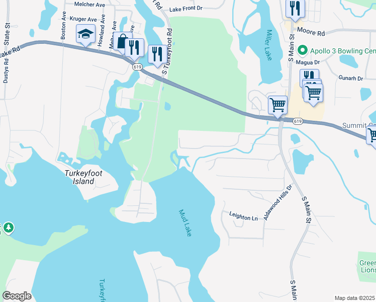 map of restaurants, bars, coffee shops, grocery stores, and more near 285 Hedgewood Drive in Akron
