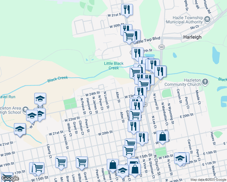 map of restaurants, bars, coffee shops, grocery stores, and more near 420 West 24th Street in Luzerne County