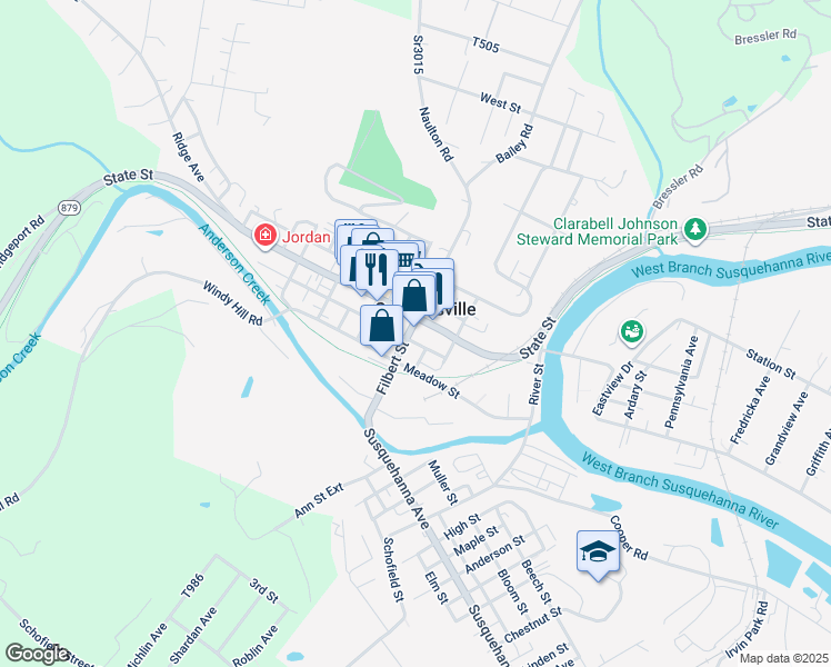 map of restaurants, bars, coffee shops, grocery stores, and more near in Curwensville