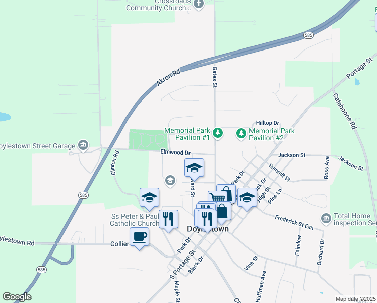 map of restaurants, bars, coffee shops, grocery stores, and more near 93 Elmwood Drive in Doylestown