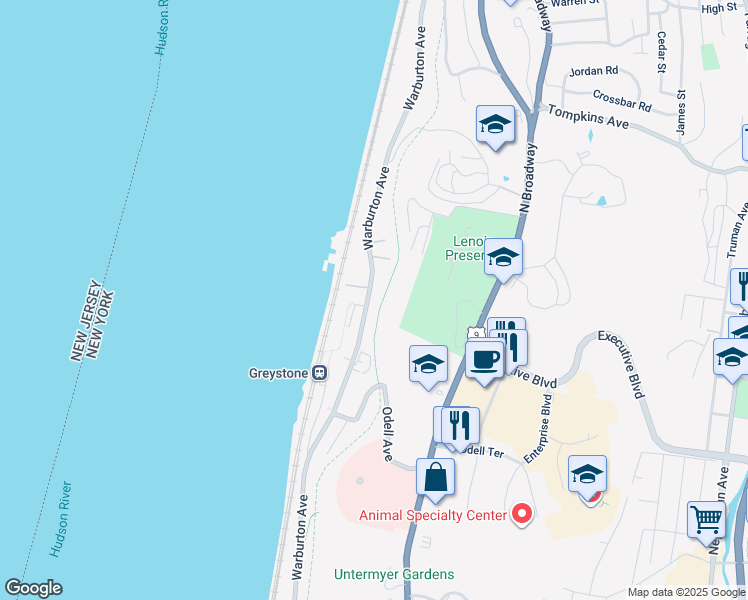 map of restaurants, bars, coffee shops, grocery stores, and more near 1120 Warburton Avenue in Yonkers