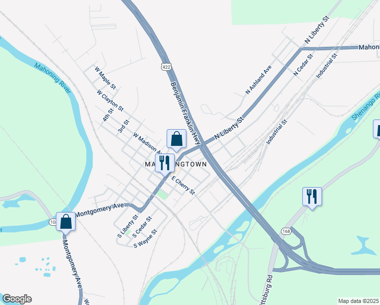 map of restaurants, bars, coffee shops, grocery stores, and more near 408 North Liberty Street in New Castle