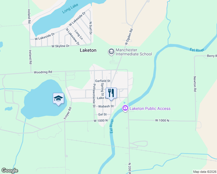 map of restaurants, bars, coffee shops, grocery stores, and more near 170 North Main Street in Laketon