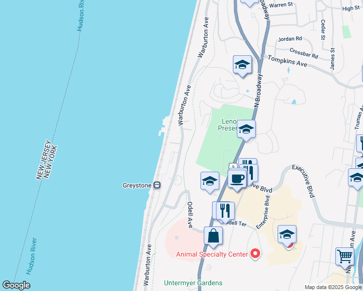 map of restaurants, bars, coffee shops, grocery stores, and more near 1120 Warburton Avenue in Yonkers