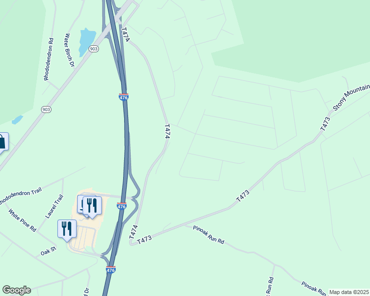map of restaurants, bars, coffee shops, grocery stores, and more near 25 Cypress Drive in Jim Thorpe