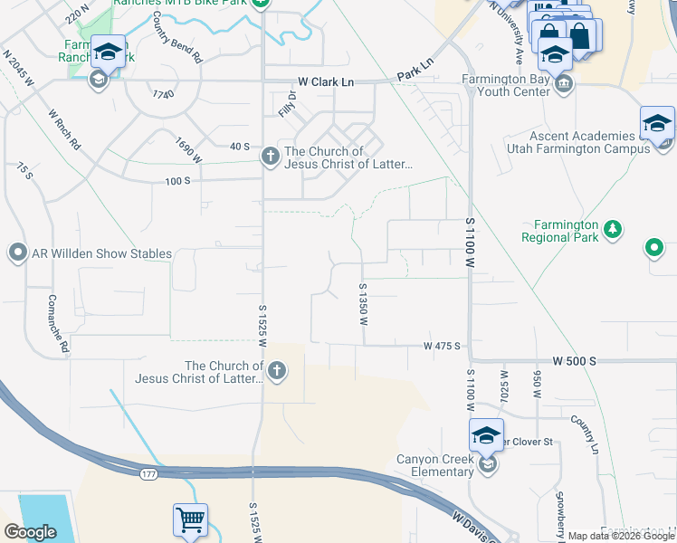 map of restaurants, bars, coffee shops, grocery stores, and more near 311 South 1400 West in Farmington