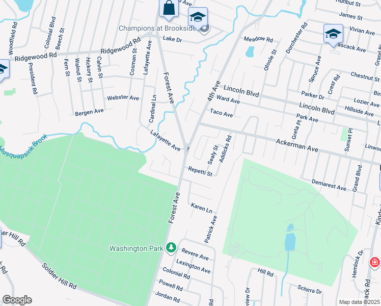 map of restaurants, bars, coffee shops, grocery stores, and more near 12 Dogwood Court in Westwood