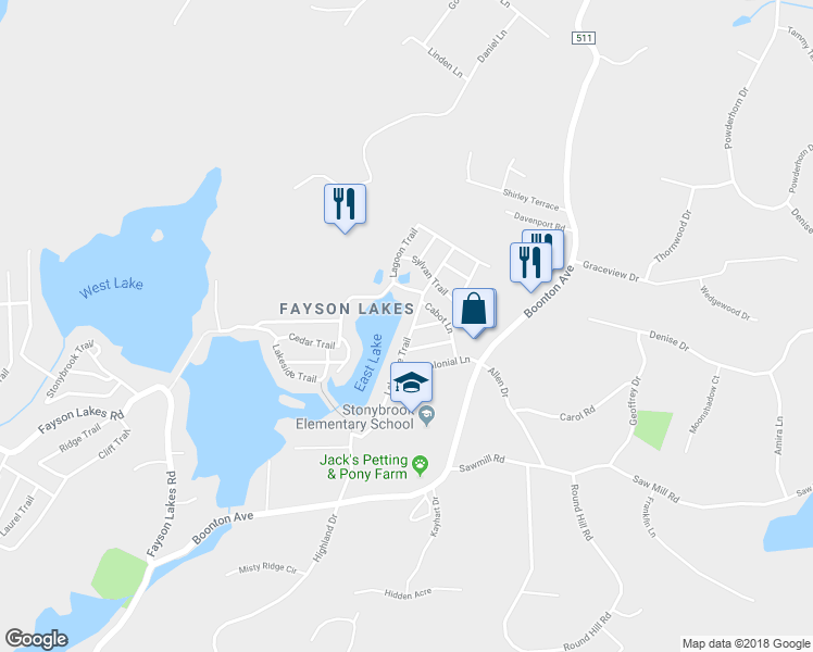 map of restaurants, bars, coffee shops, grocery stores, and more near 10 Lakeside Trail in Kinnelon