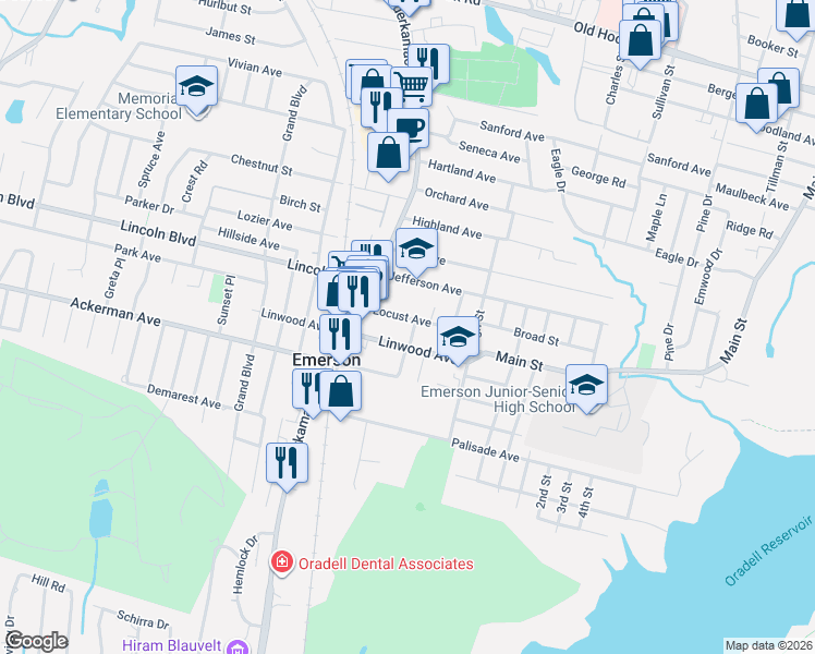 map of restaurants, bars, coffee shops, grocery stores, and more near 31 Locust Avenue in Emerson
