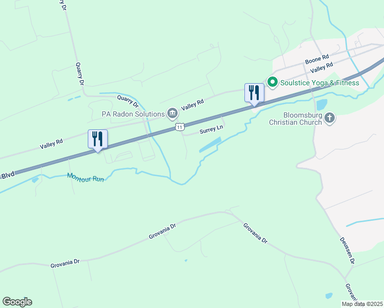 map of restaurants, bars, coffee shops, grocery stores, and more near 111 Division St in Bloomsburg