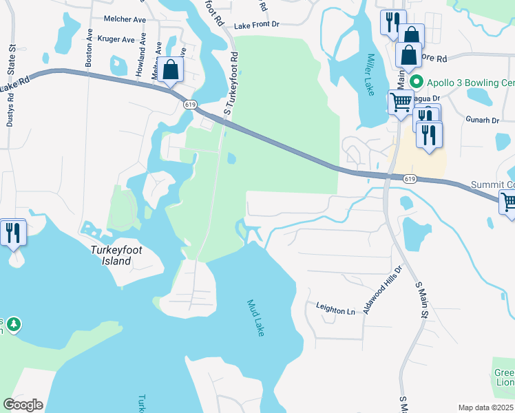 map of restaurants, bars, coffee shops, grocery stores, and more near 285 Hedgewood Drive in Akron
