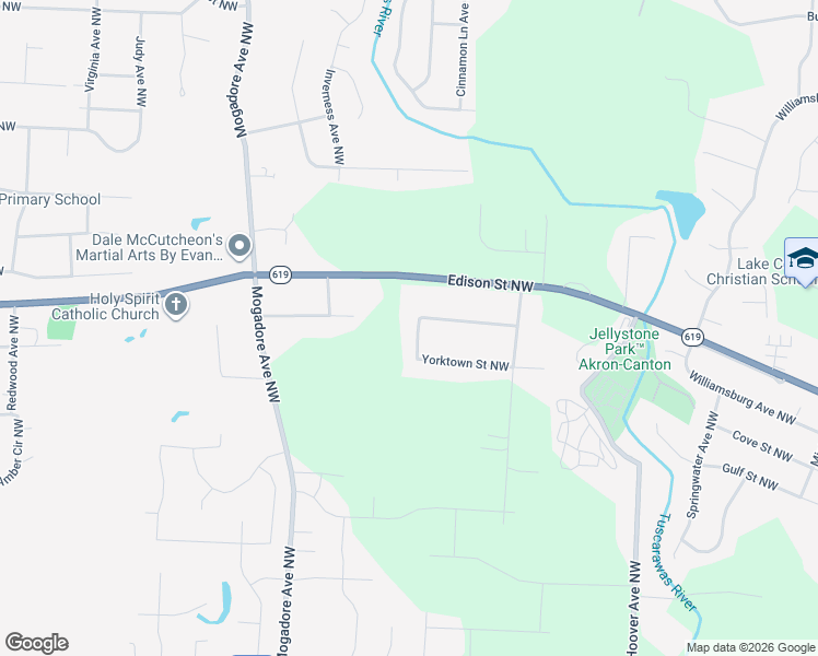 map of restaurants, bars, coffee shops, grocery stores, and more near 12821 Capetown Avenue Northwest in Uniontown