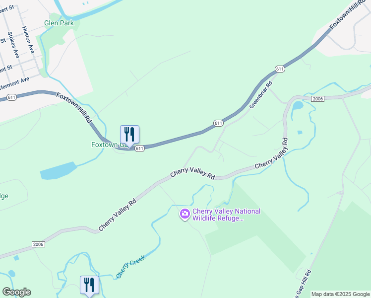 map of restaurants, bars, coffee shops, grocery stores, and more near Greenbriar Road in Stroudsburg