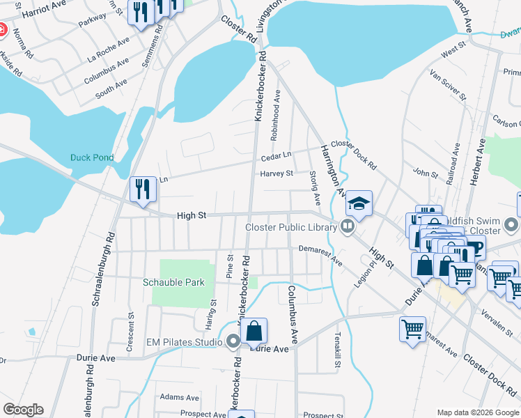 map of restaurants, bars, coffee shops, grocery stores, and more near 159 High Street in Closter