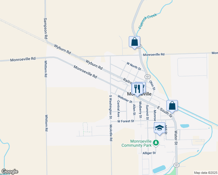 map of restaurants, bars, coffee shops, grocery stores, and more near 104 South Washington Street in Monroeville
