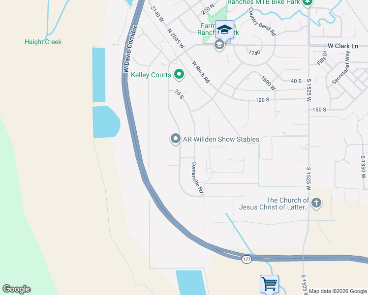 map of restaurants, bars, coffee shops, grocery stores, and more near 312 Comanche Road in Farmington