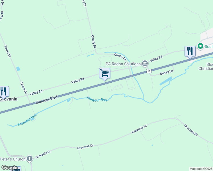 map of restaurants, bars, coffee shops, grocery stores, and more near 522 Montour Boulevard in Bloomsburg