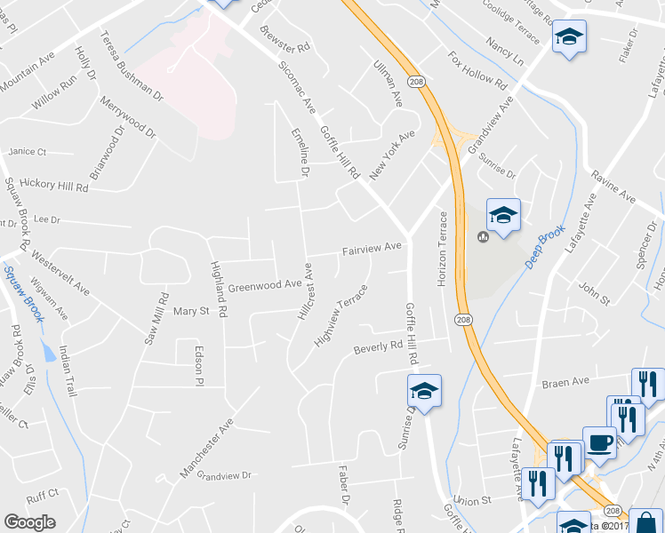 map of restaurants, bars, coffee shops, grocery stores, and more near 11 Charwalt Drive in Hawthorne