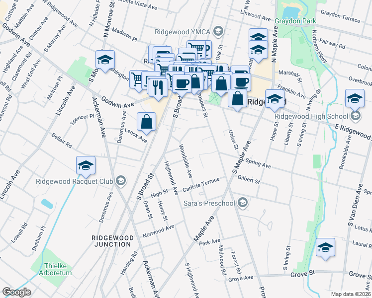 map of restaurants, bars, coffee shops, grocery stores, and more near 149 Foster Terrace in Ridgewood