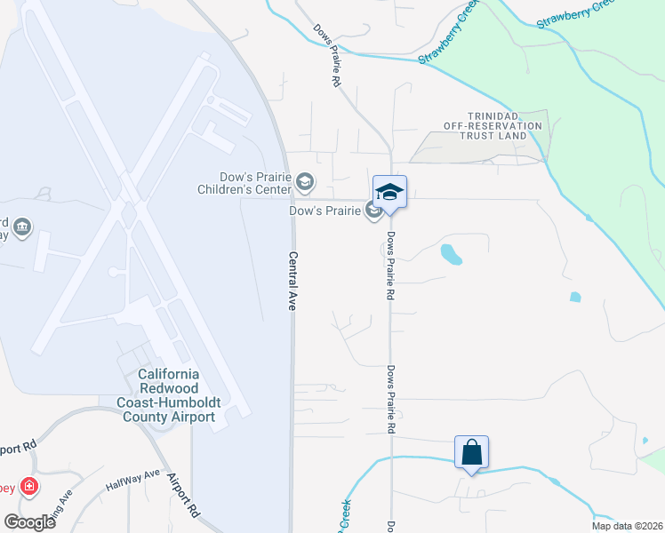 map of restaurants, bars, coffee shops, grocery stores, and more near 1625 Prairie Hawke Court in McKinleyville